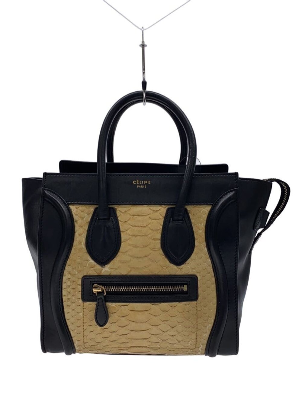 Celine Luggage Python Handbag Leather Black